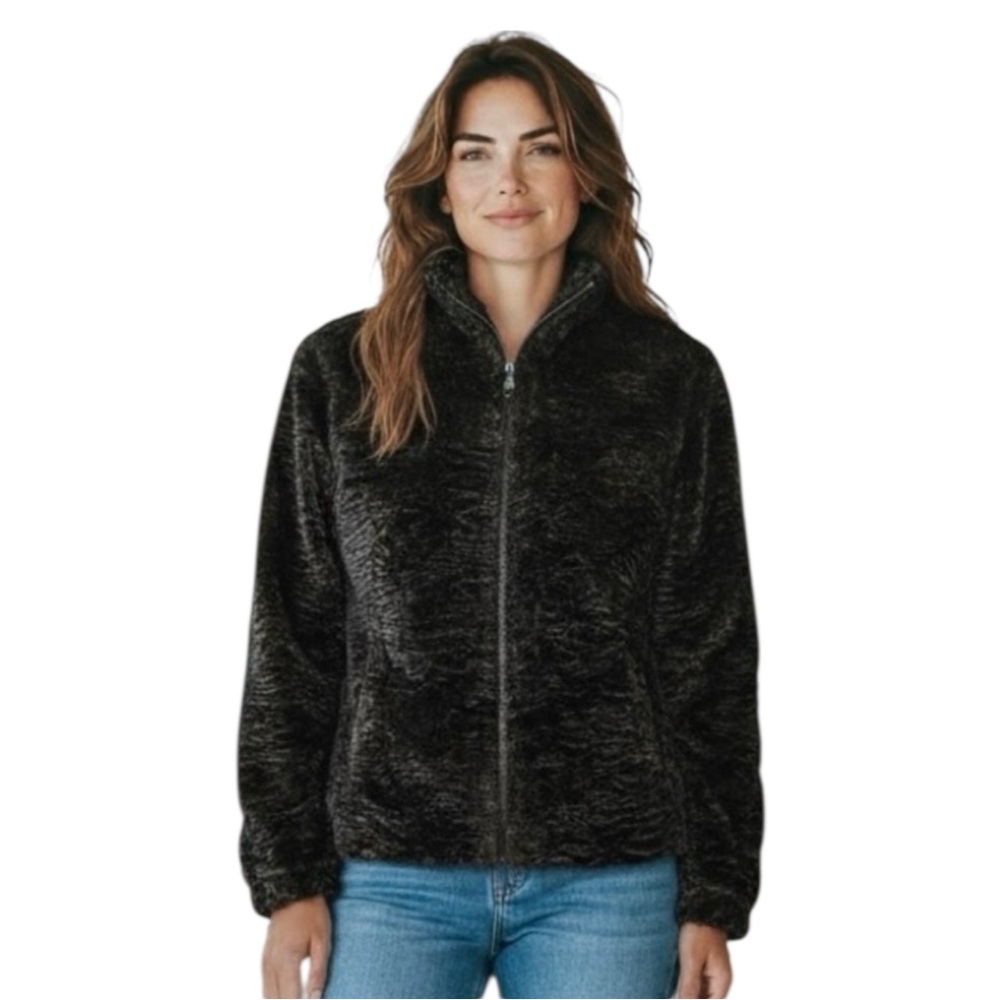 Chico’s Crushed Velvet with Silk Lining Black and Brown Jacket